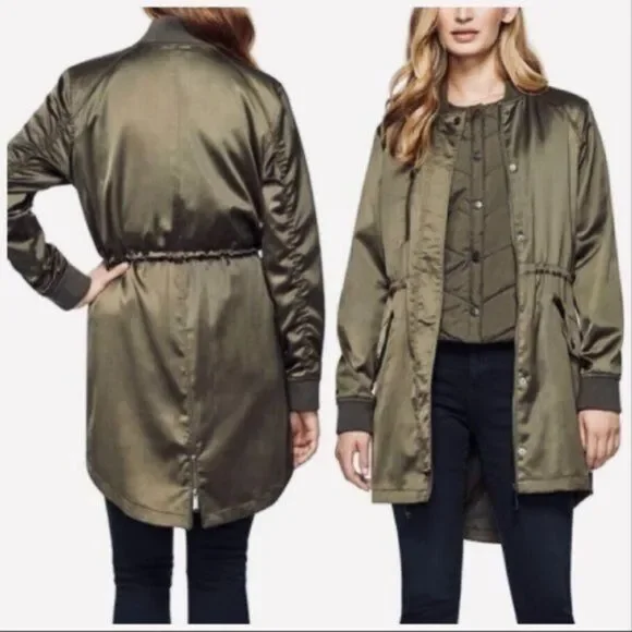 NWT Sam Edelman JacketSatin Olive Green Bomber With Puffy Vest Size XS/S